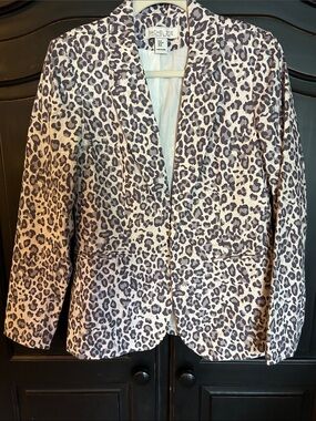 Rachel Zoe Leopard Print Blazer in Cream and Gray Sz M NWOT Linen/Cotton